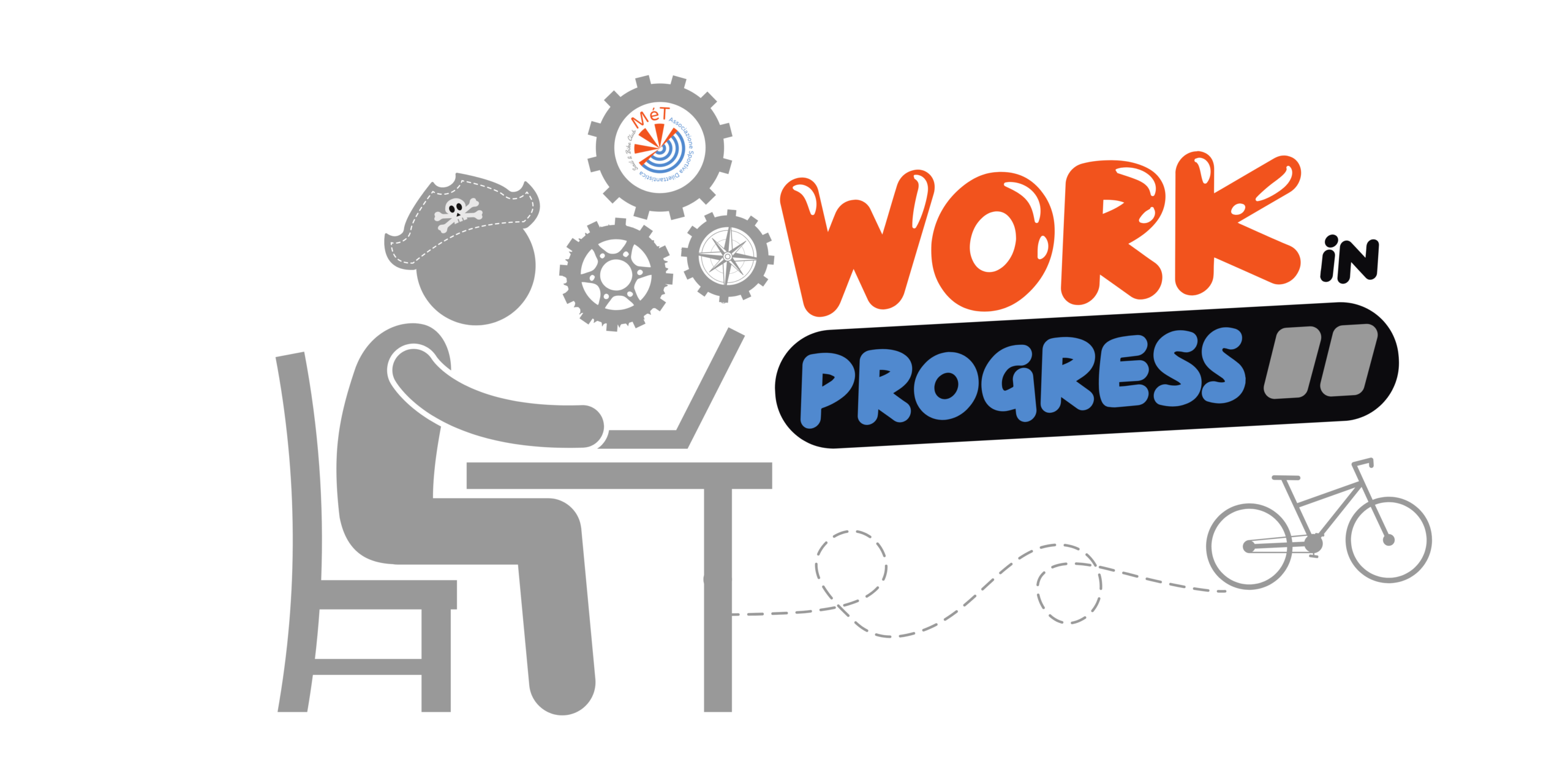 Immagine complessa che descrive lo scopo della pagina. e incorpora il logo e le discipline principali dell' A.S.D. . Omino che lavora al computer perchè il sito internet è in lavorazione.